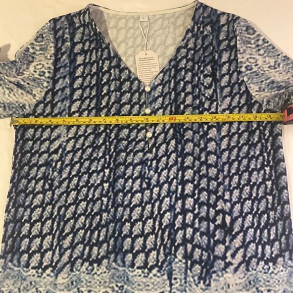 Browwin Blue Short Sleeve Print Top Cold Shoulder Size Large NWT NIB - Picture 5 of 8